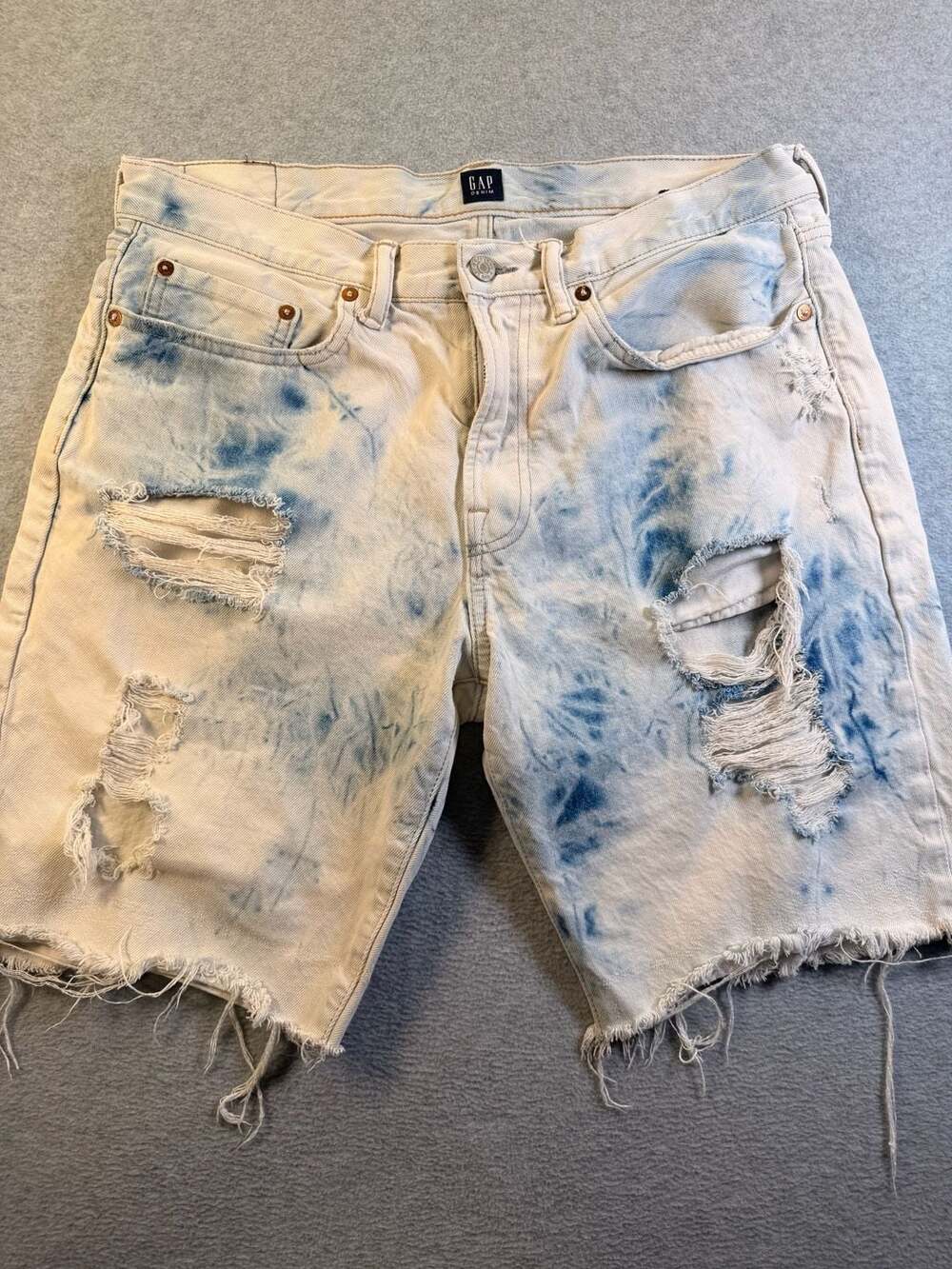 Gap Denim Shorts Distressed Acid Wash Blue White